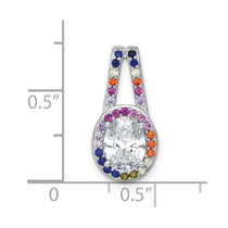 Sterling Silver Multi-color Oval Slide CZ Halo Pendant Necklace - view 4