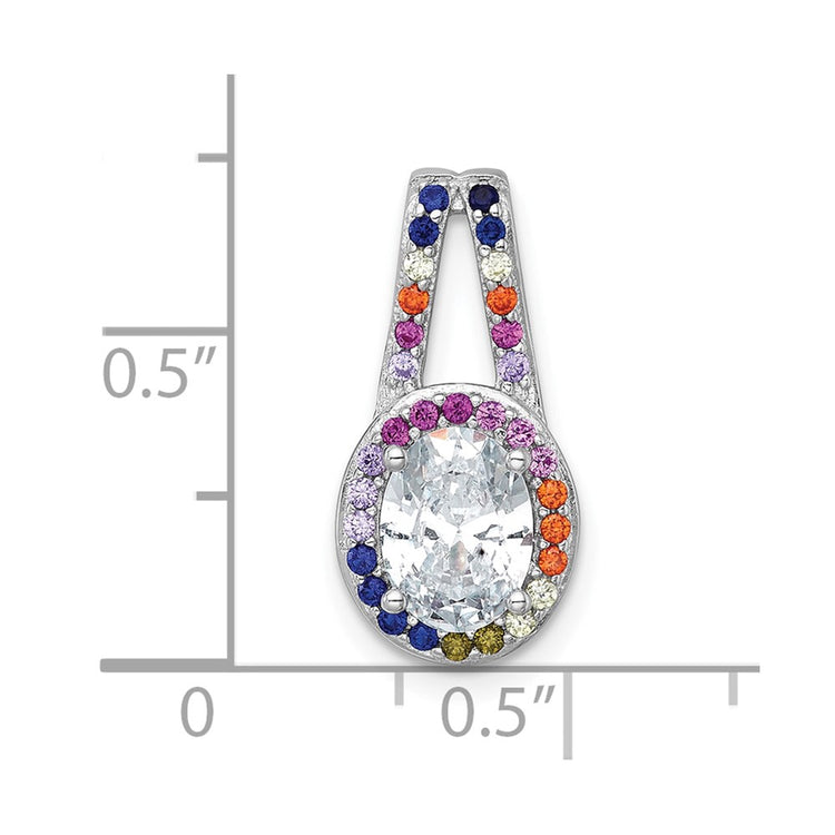 Sterling Silver Multi-color Oval Slide CZ Halo Pendant Necklace - view 4
