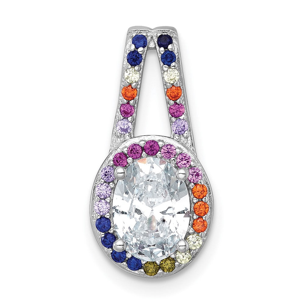 Sterling Silver Multi-color Oval Slide Cubic Zirconia Halo Pendant Necklace - Hypoallergenic Sterling Silver Pendant Necklaces for Women - Statement S