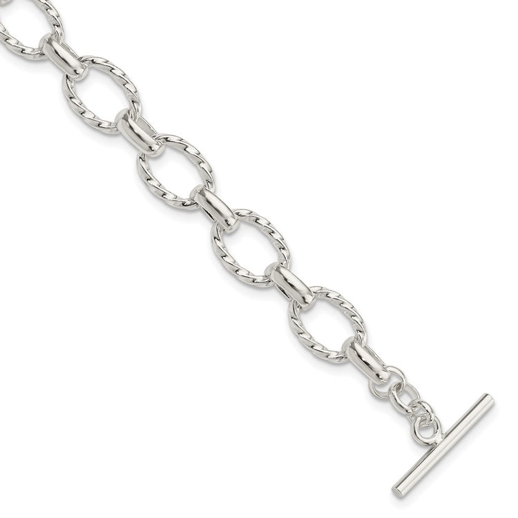 Sterling Silver 7.75inch Polished Fancy Link Toggle Bracelet
