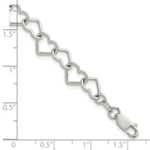 Sterling Silver 7.5inch Polished Fancy Heart Link Bracelet