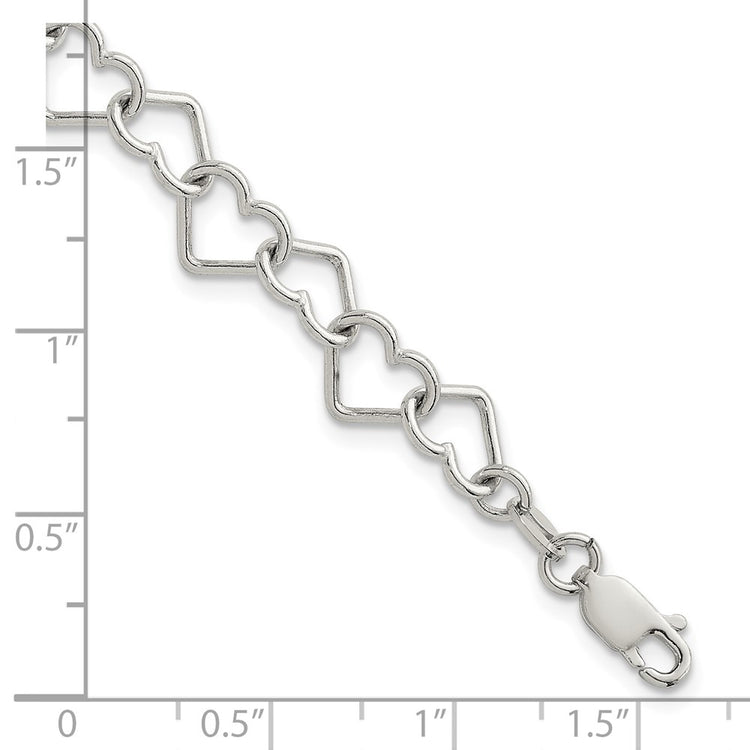 Sterling Silver 7.5inch Polished Fancy Heart Link Bracelet