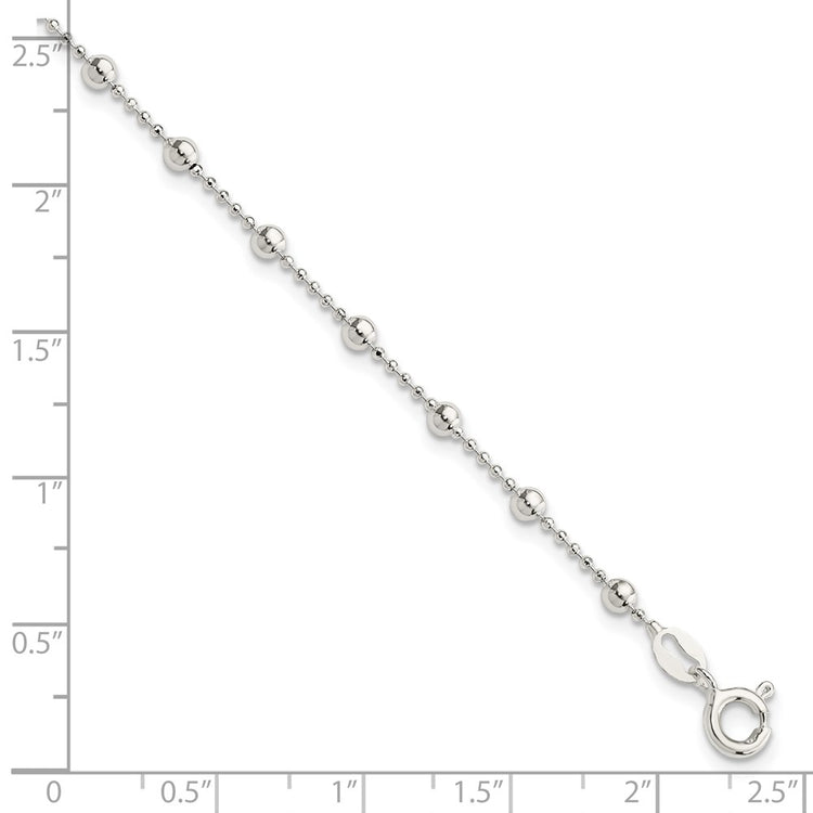 Sterling Silver Polished Beaded 6 Inch with 1 in Ext Bracelet
