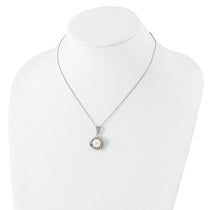 Sterling Silver Rhodium-plated 10-12mm White Button Freshwater Cultured Pearl and CZ 17 inch Necklace and Post Earrings 