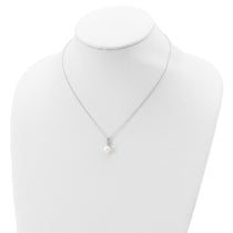Sterling Silver Rhodium-plated 8-9mm White Button Freshwater Cultured Pearl and CZ 17 inch Necklace and Post Earrings Se