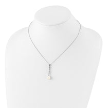 Sterling Silver Rhodium-plated 8-9mm White Teardrop Freshwater Cultured Pearl and CZ 17 inch Necklace and Post Dangle Ea