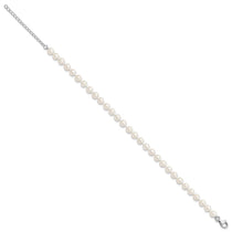 Sterling Silver Rhodium-plated 6-7mm White Near-Round Freshwater Cultured Pearl 8.5 inch with 2 inch Extension Anklet