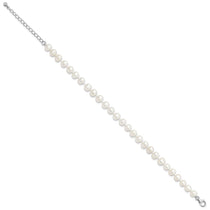 Sterling Silver Rhodium-plated 7-8mm White Near-Round Freshwater Cultured Pearl and CZ 8.5 with 2 inch Extension Anklet
