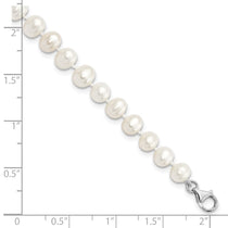 Sterling Silver Rhodium-plated 7-8mm White Near-Round Freshwater Cultured Pearl and CZ 8.5 with 2 inch Extension Anklet