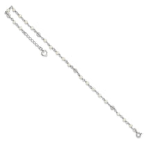 Sterling Silver Freshwater Cultured Pearl and Heart 9 inch Plus 1 inch Extender  - Total 10 inch Anklet