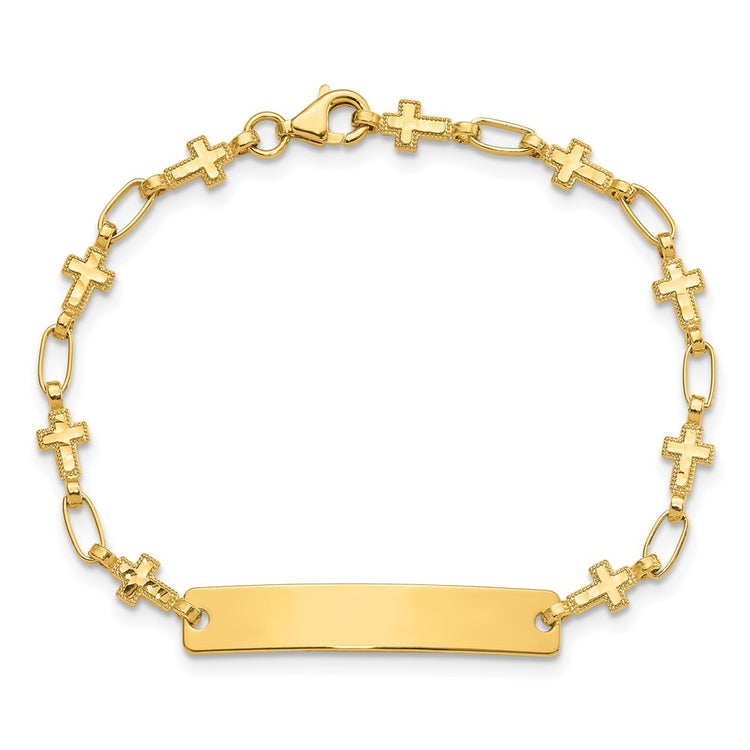 Sterling Silver Gold-Tone Cross Children's ID Bracelet - Engravable Sterling Silver Kids Bracelet - Size 6.25 Inch - Personalized First Comm - view 4