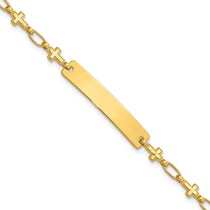 Sterling Silver Gold-Tone Cross Children's ID Bracelet - Engravable Sterling Silver Kids Bracelet - Size 6.25 Inch - Personalized First Communion Bapt