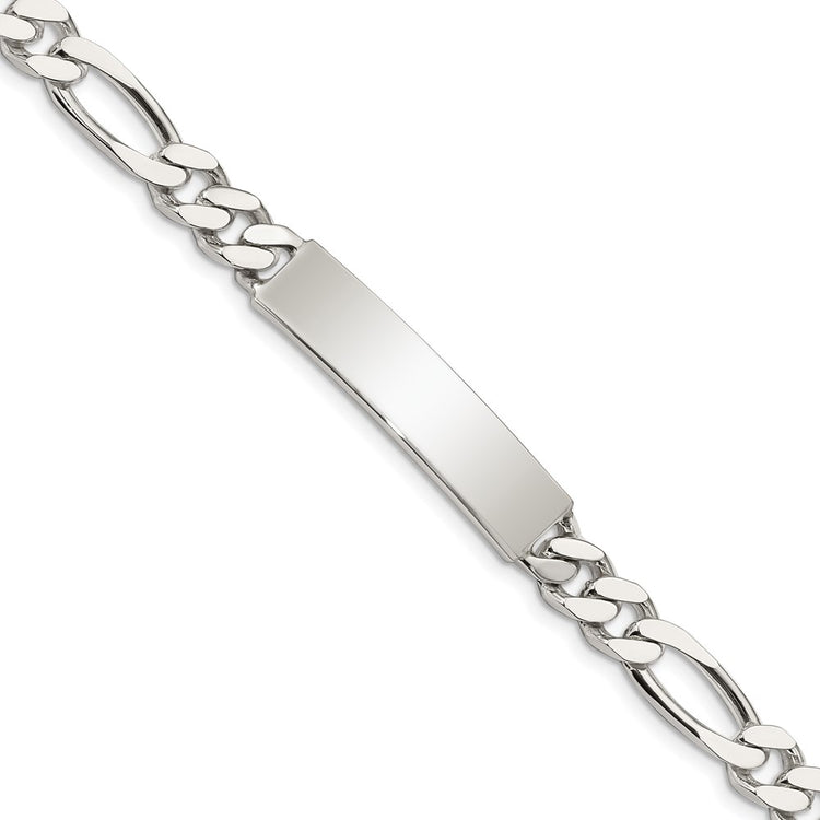 Sterling Silver Polished Engraveable Figaro Link ID Bracelet