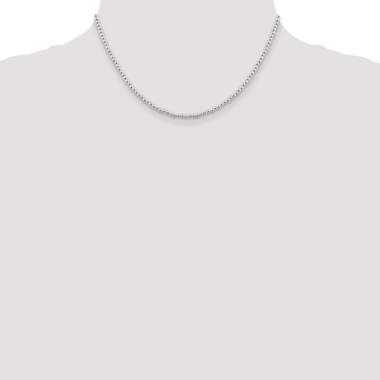 Sterling Silver 3MM Beads on Box Chain Necklace Womens 16-20 Inch