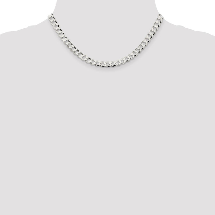 Sterling Silver 6.8MM Flat Curb Chain Necklace Womens 16-24 Inch