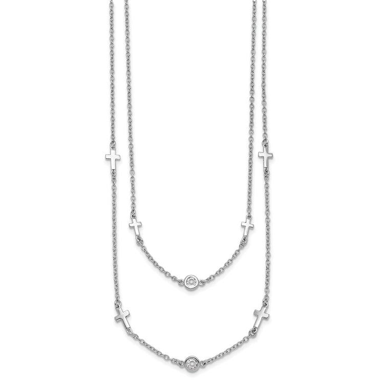 Sterling Silver Cross CZ Necklace 16-17" - view 3