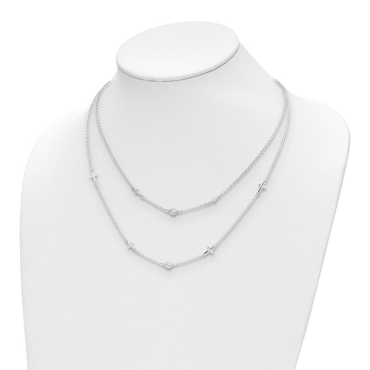 Sterling Silver Cross CZ Necklace 16-17" - view 2