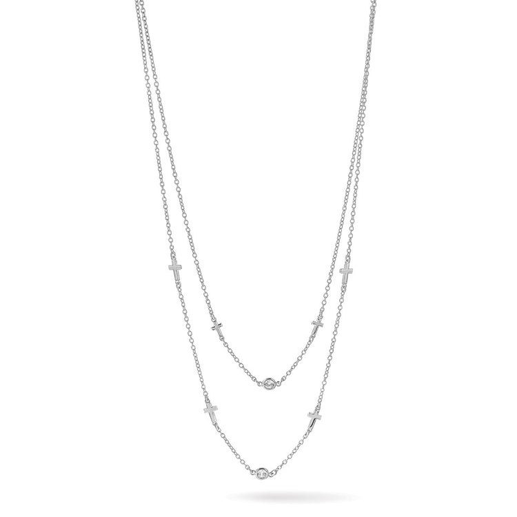 Sterling Silver Cross CZ Necklace 16-17" - view 7