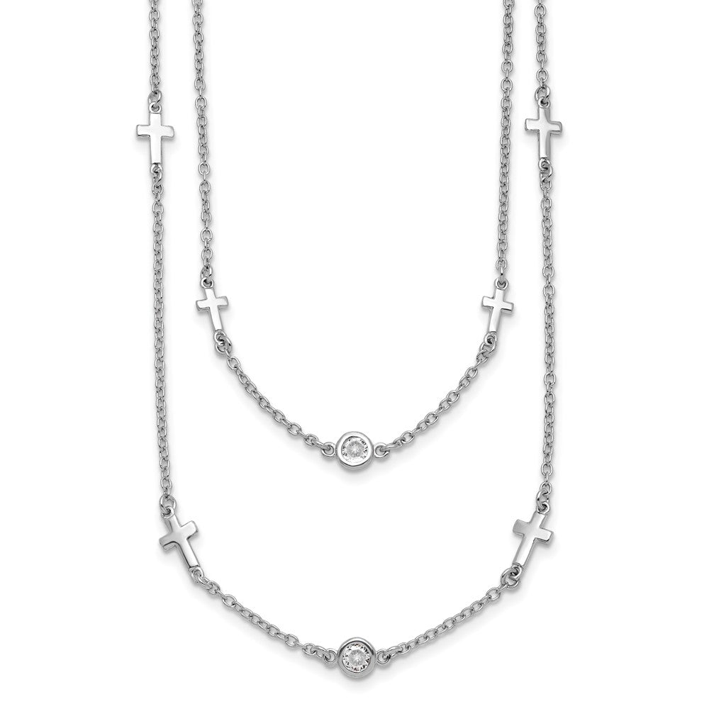 Sterling Silver Cross Cubic Zirconia Cross Tennis Necklace - Hypoallergenic Sterling Silver Cross Tennis Necklaces for Women - Size 16-17 Inch - Simul