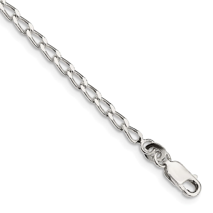 Sterling Silver 2.8MM Open Elongated Link Chain Anklet Womens 9-10 Inch
