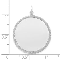 SS Rh-plt Engraveable Round with Rope Polished Front/Satin Back Disc