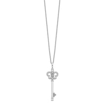 Brilliant Embers Sterling Silver Rhodium-plated 33 Stone 18 inch Micro Pav CZ Polished Key Necklace with 2 Inch Extende