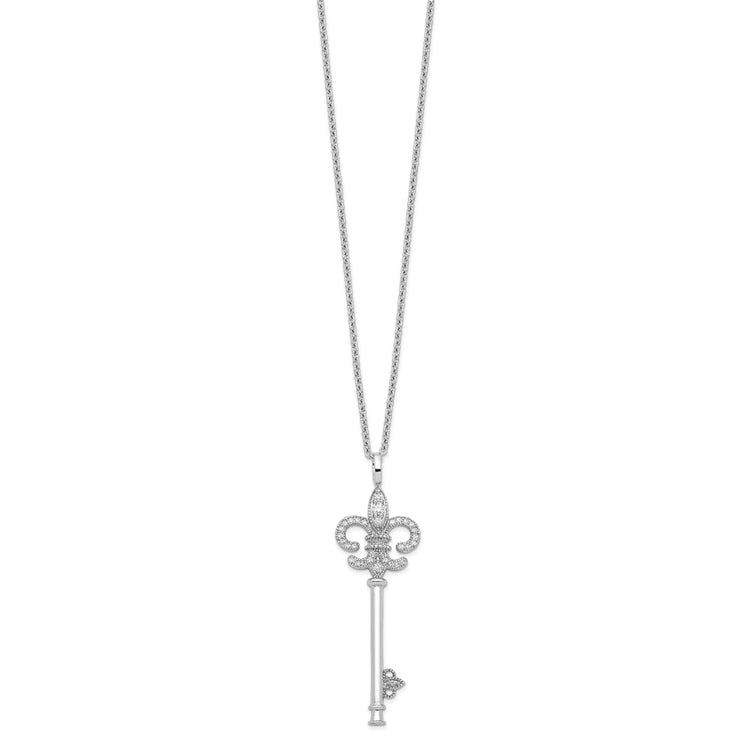 Brilliant Embers Sterling Silver Rhodium-plated 33 Stone 18 inch Micro Pav CZ Polished Key Necklace with 2 Inch Extende
