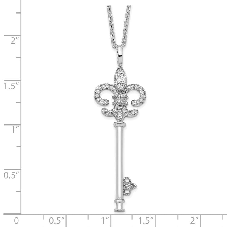 Brilliant Embers Sterling Silver Rhodium-plated 33 Stone 18 inch Micro Pav CZ Polished Key Necklace with 2 Inch Extende