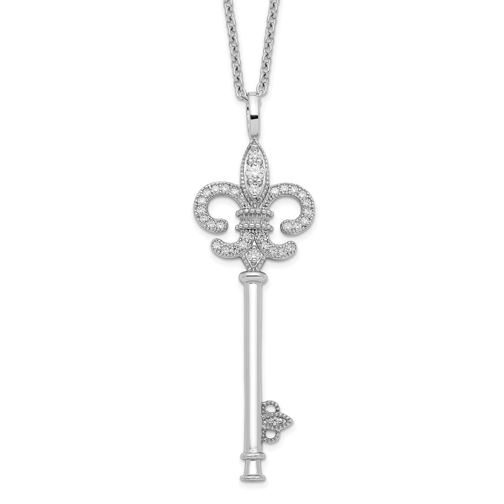 Brilliant Embers Sterling Silver Rhodium-plated 33 Stone 18 inch Micro Pav CZ Polished Key Necklace with 2 Inch Extende
