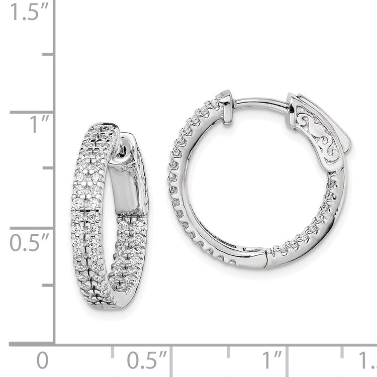 Sterling Shimmer Sterling Silver Rhodium-plated 100 Stone Pav 1.3mm CZ In and Out Round Hinged Hoop Earrings