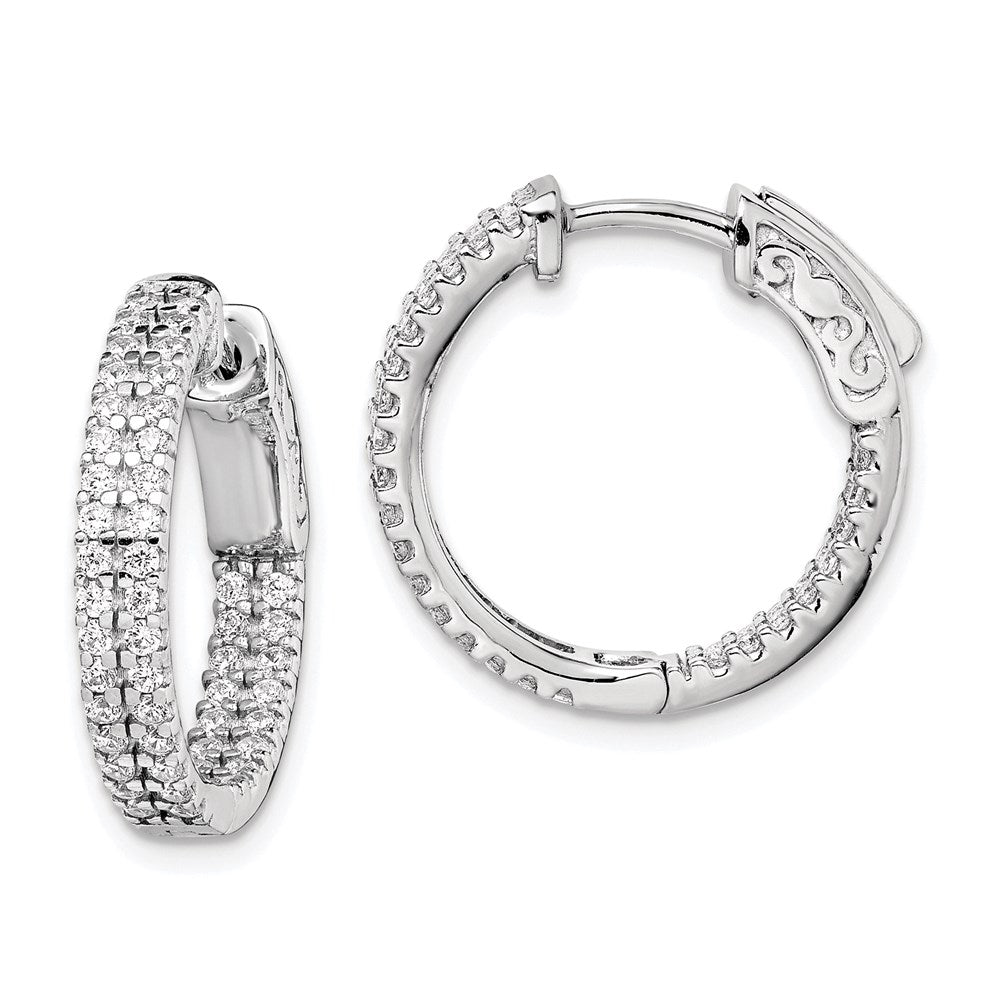 Sterling Shimmer Sterling Silver Rhodium-plated 100 Stone Pav 1.3mm CZ In and Out Round Hinged Hoop Earrings