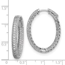 Sterling Shimmer Sterling Silver Rhodium-plated 208 Stone Pav 1.5mm CZ In and Out Oval Hinged Hoop Earrings
