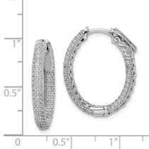 Sterling Shimmer Sterling Silver Rhodium-plated 200 Stone Pav 1.1mm CZ In and Out Oval Hinged Hoop Earrings