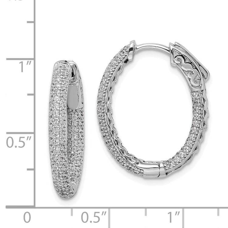 Sterling Shimmer Sterling Silver Rhodium-plated 200 Stone Pav 1.1mm CZ In and Out Oval Hinged Hoop Earrings