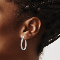 Sterling Shimmer Sterling Silver Rhodium-plated 242 Stone Pav 1.2mm-1.5mm CZ In and Out Teardrop Hinged Hoop Earrings