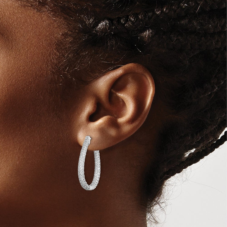Sterling Shimmer Sterling Silver Rhodium-plated 242 Stone Pav 1.2mm-1.5mm CZ In and Out Teardrop Hinged Hoop Earrings