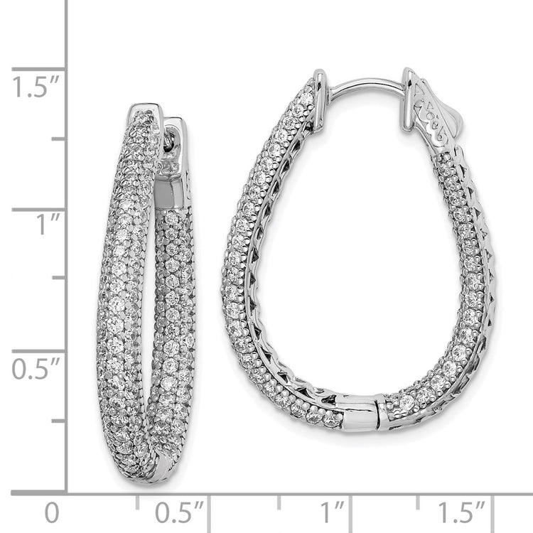 Sterling Shimmer Sterling Silver Rhodium-plated 242 Stone Pav 1.2mm-1.5mm CZ In and Out Teardrop Hinged Hoop Earrings