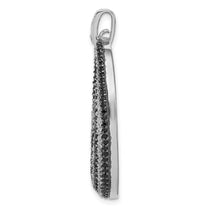 Sterling Silver Rhodium-plated Black and White CZ Open Oval Fancy Pendant