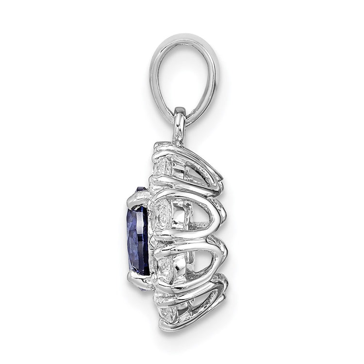 Sterling Silver Blue CZ Halo Pendant Necklace - view 2