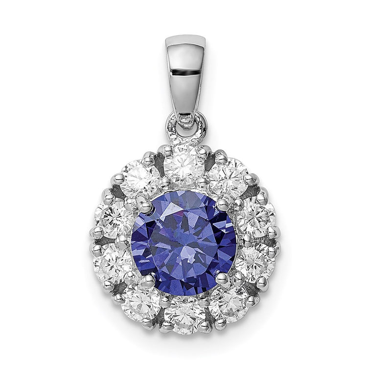 Sterling Silver Blue Cubic Zirconia Halo Pendant Necklace - Hypoallergenic Sterling Silver Pendant Necklaces for Women - Statement Simulated Diamond S