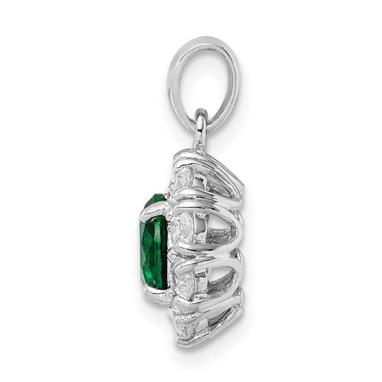 Sterling Silver Green CZ Halo Pendant Necklace - view 2