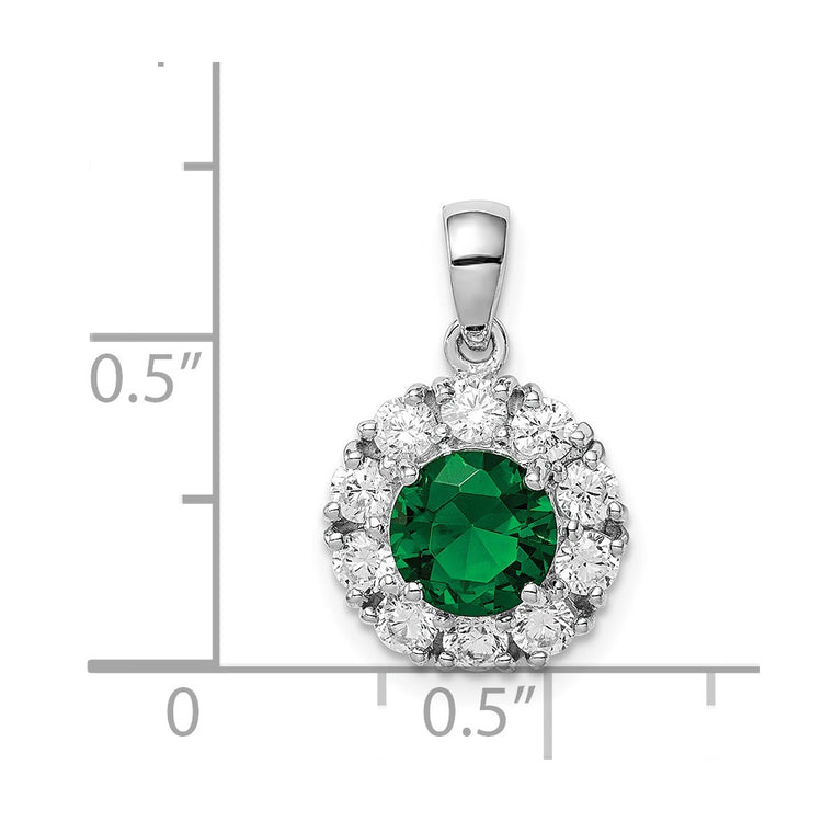 Sterling Silver Green CZ Halo Pendant Necklace - view 4