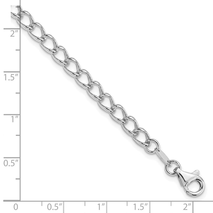 Amore La Vita Sterling Silver Rhodium-plated Polished 4.5mm 8 inch Half Round Wire Curb Chain with Fancy Lobster Clasp C