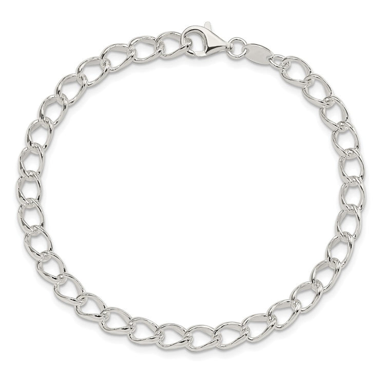 Amore La Vita Sterling Silver Rhodium-plated Polished 5.3mm 7 inch Half Round Wire Curb Chain with Fancy Lobster Clasp C