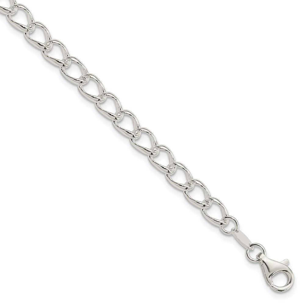 Amore La Vita Sterling Silver Rhodium-plated Polished 5.3mm 7 inch Half Round Wire Curb Chain with Fancy Lobster Clasp C
