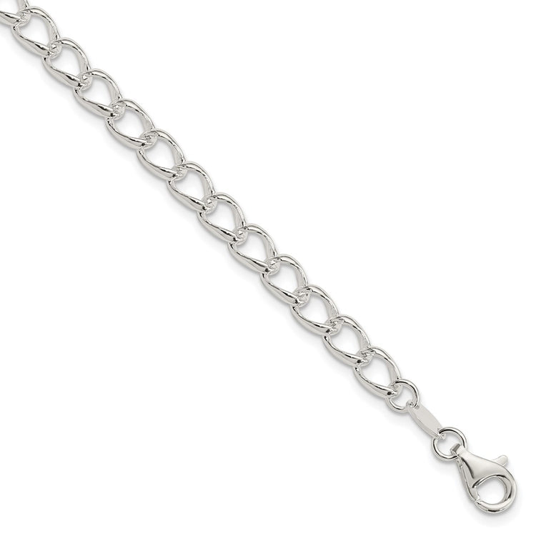 Amore La Vita Sterling Silver Rhodium-plated Polished 5.3mm 7 inch Half Round Wire Curb Chain with Fancy Lobster Clasp C