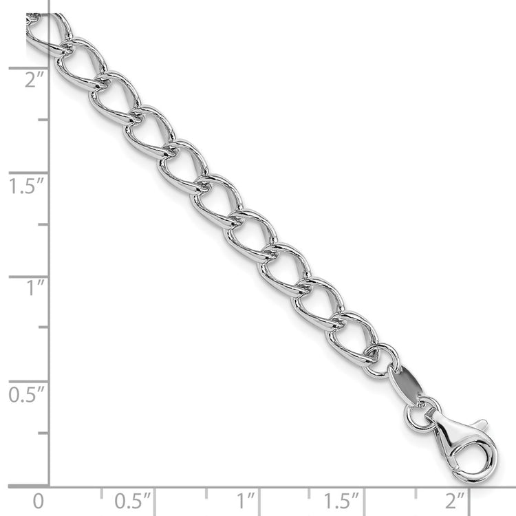 Amore La Vita Sterling Silver Rhodium-plated Polished 5.3mm 8 inch Half Round Wire Curb Chain with Fancy Lobster Clasp C