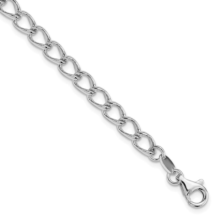 Amore La Vita Sterling Silver Rhodium-plated Polished 5.3mm 8 inch Half Round Wire Curb Chain with Fancy Lobster Clasp C