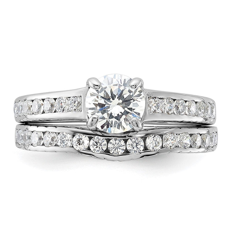 Sterling Silver Rhodium-plated 2-Piece CZ Size 8 Wedding Set Ring