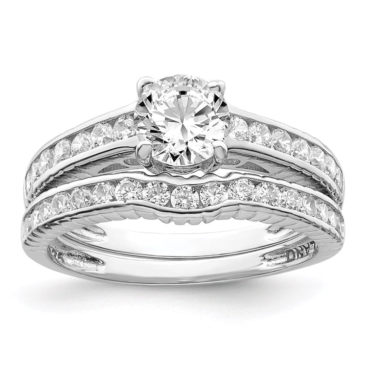 Sterling Silver Rhodium-plated 2-Piece CZ Size 8 Wedding Set Ring